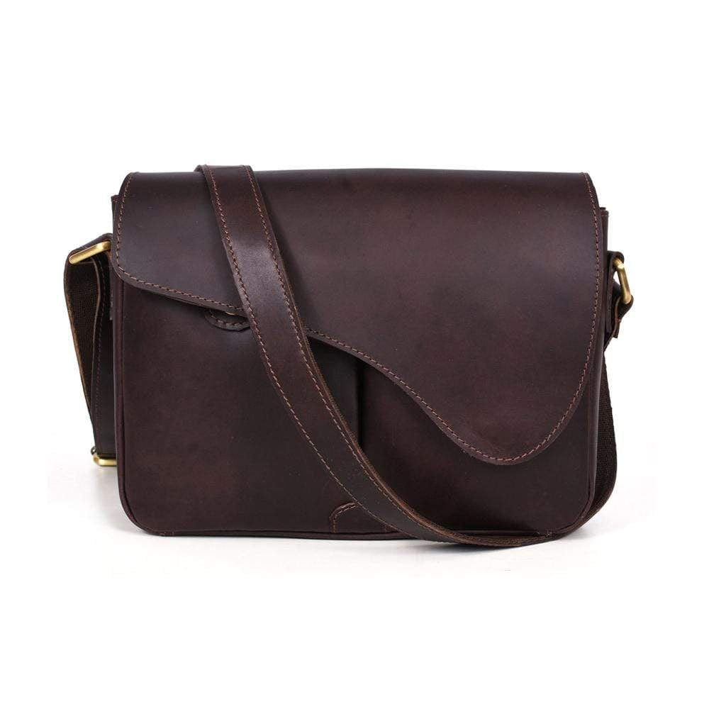 RHEA LEATHER CROSSBODY BAG - DARK BROWN