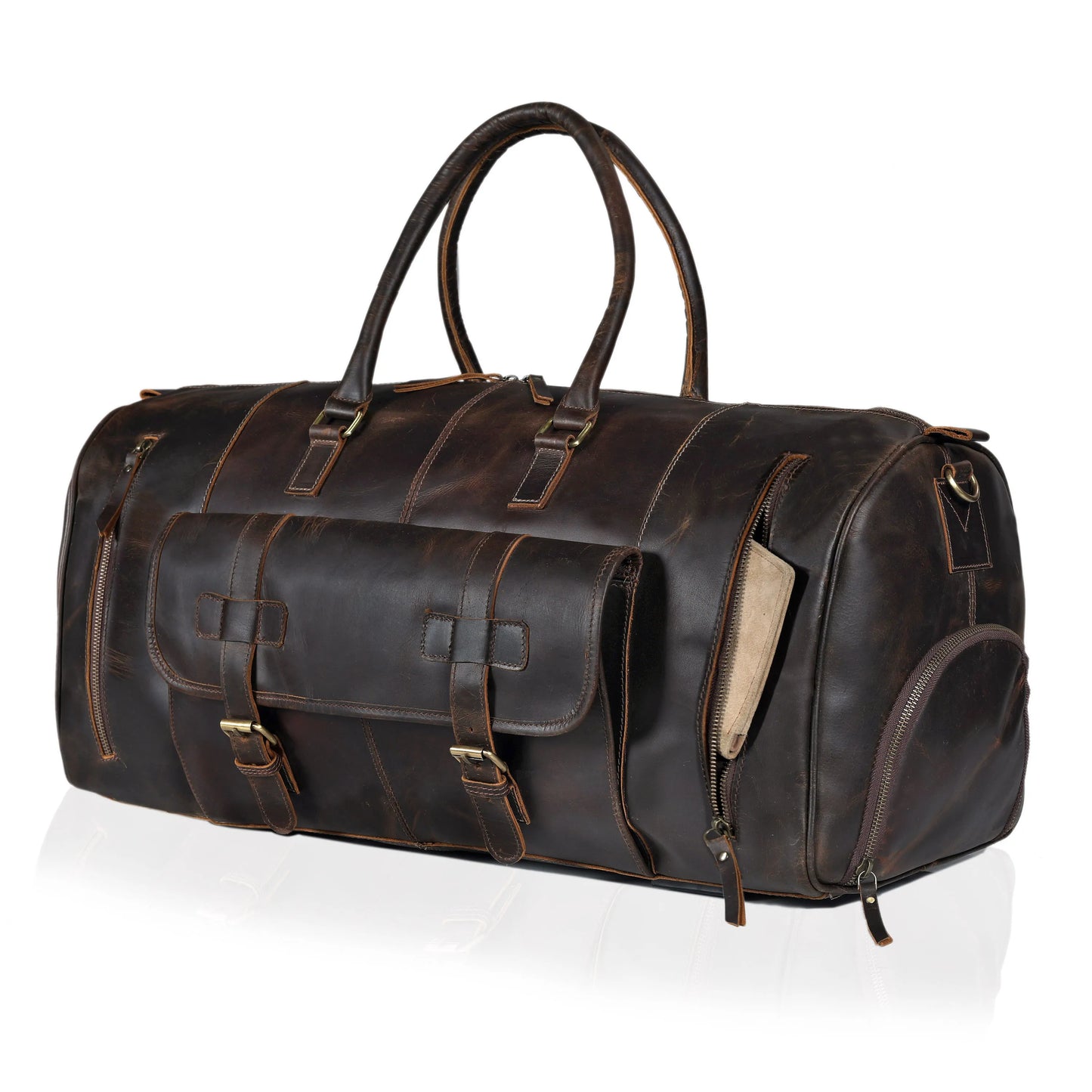 MARS LEATHER DUFFEL BAG FOR MEN - DARK BROWN