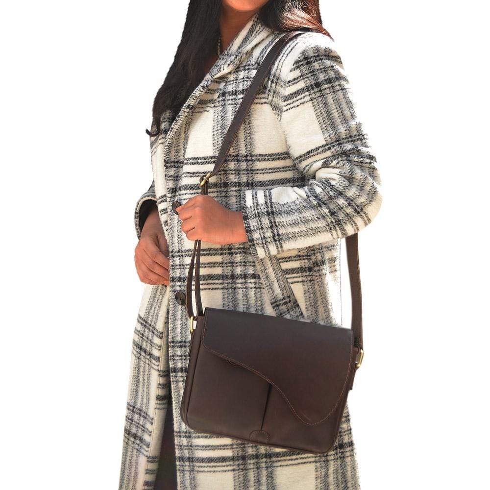 RHEA LEATHER CROSSBODY BAG - DARK BROWN