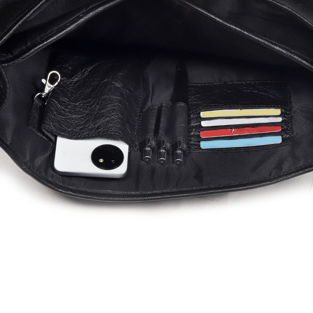 Captain Onyx Black Leather Messenger Bag