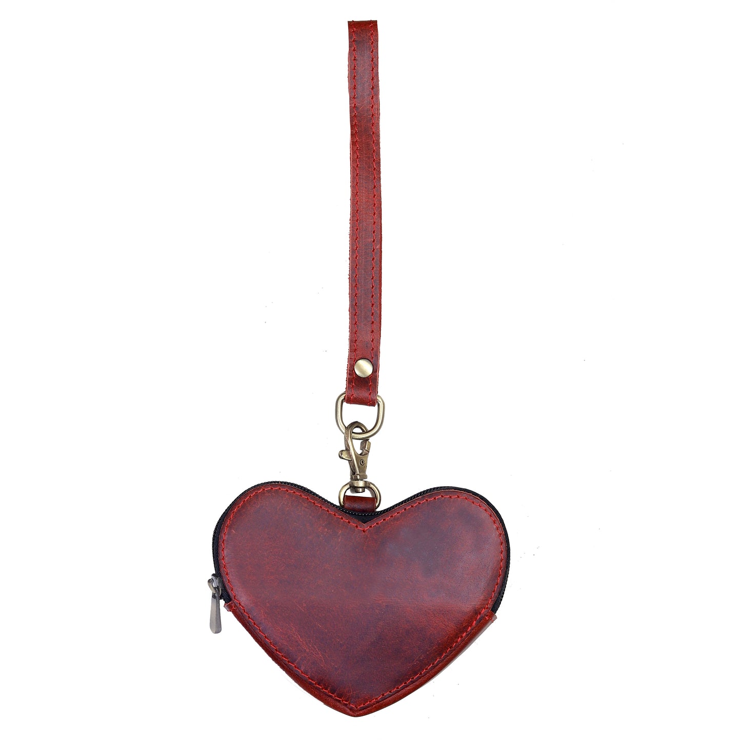 Brown Leather Heart Wristlet