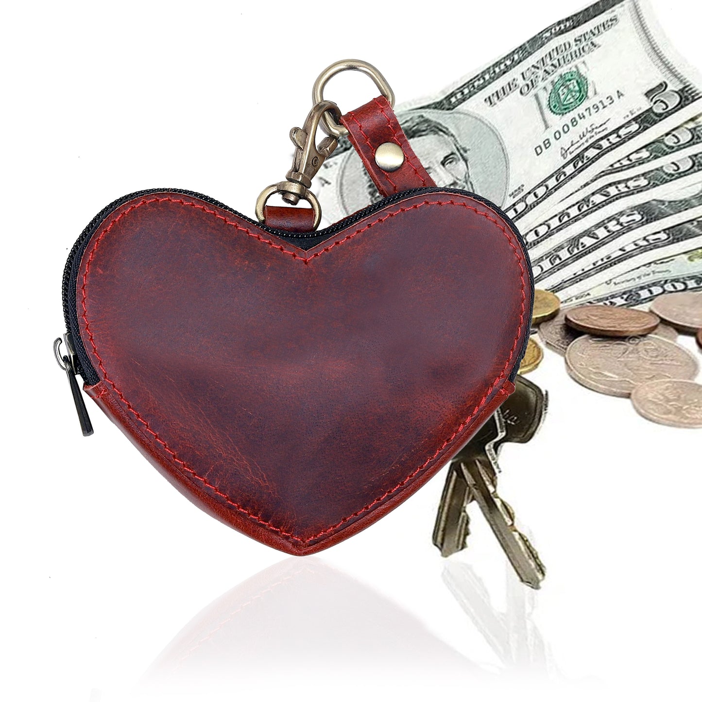 Brown Leather Heart Wristlet