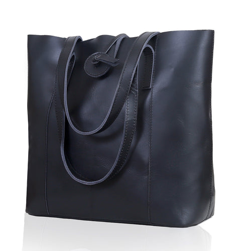 DENVER LEATHER TOTE BAG - BLACK
