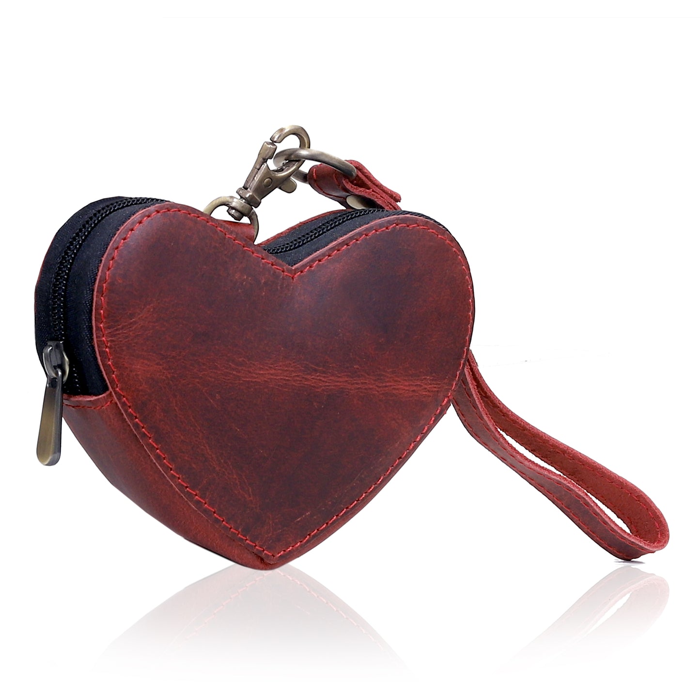 Brown Leather Heart Wristlet