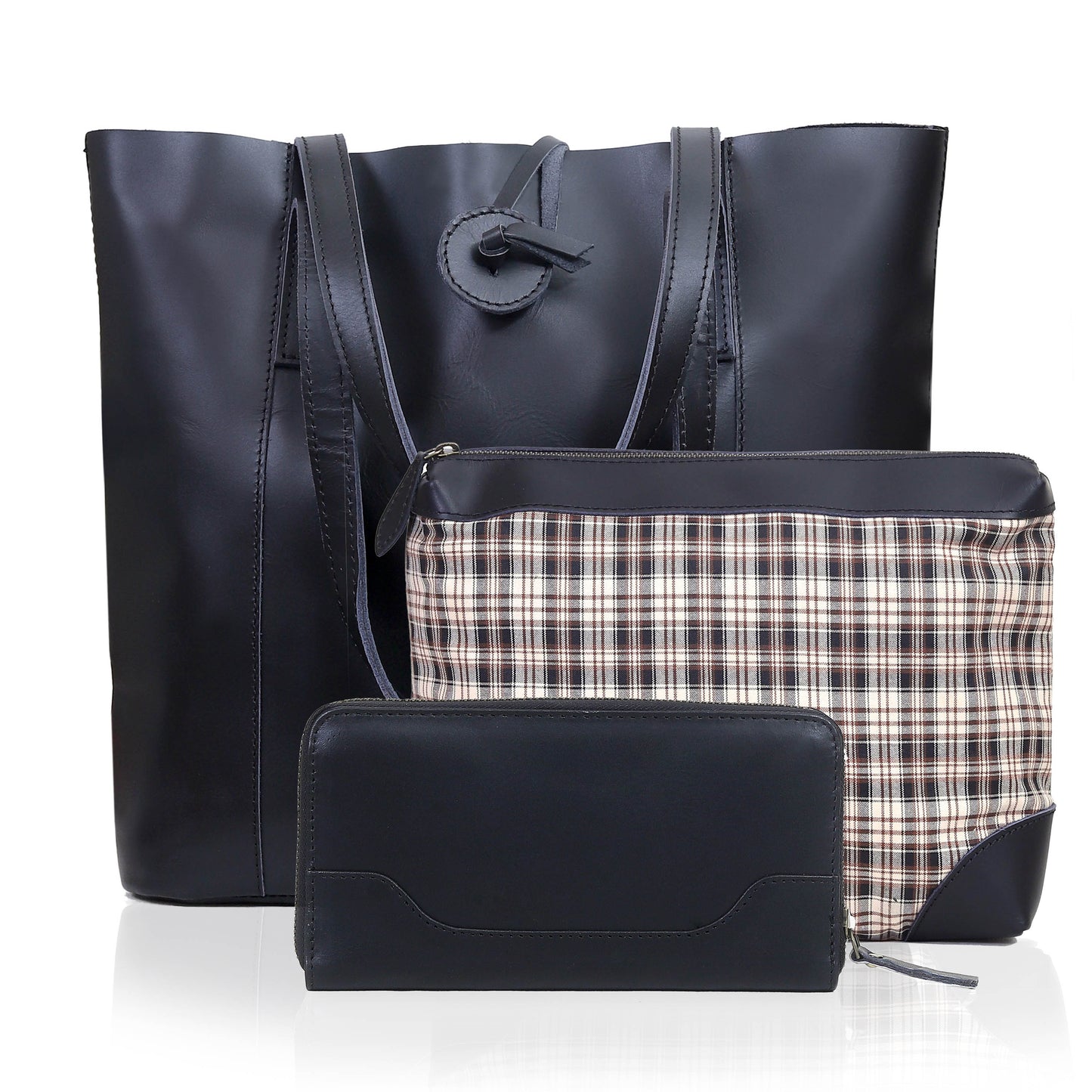 DENVER LEATHER TOTE BAG - BLACK