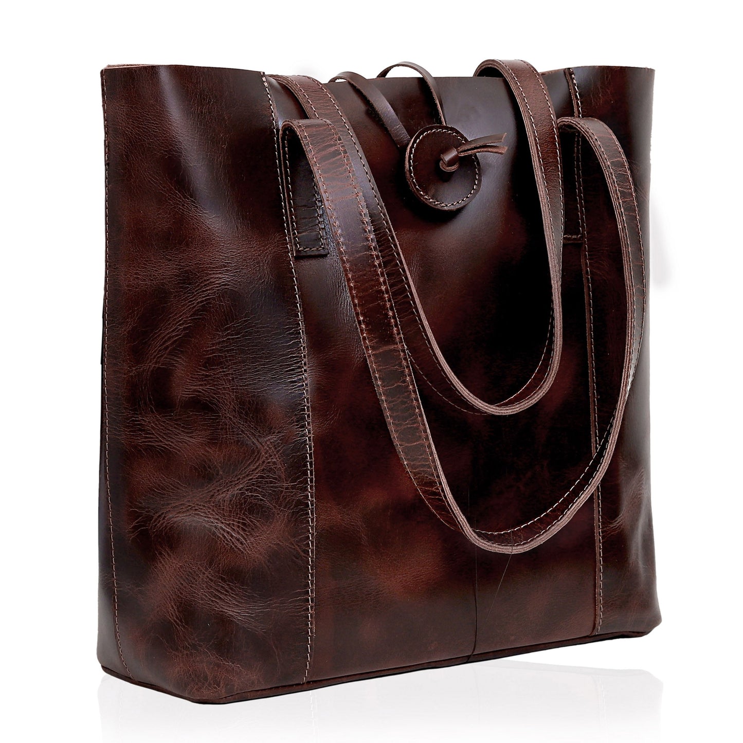 DENVER LEATHER TOTE BAG - BURGUNDY