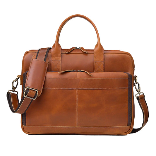 AUSTIN LAPTOP LEATHER BRIEFCASE - TAN