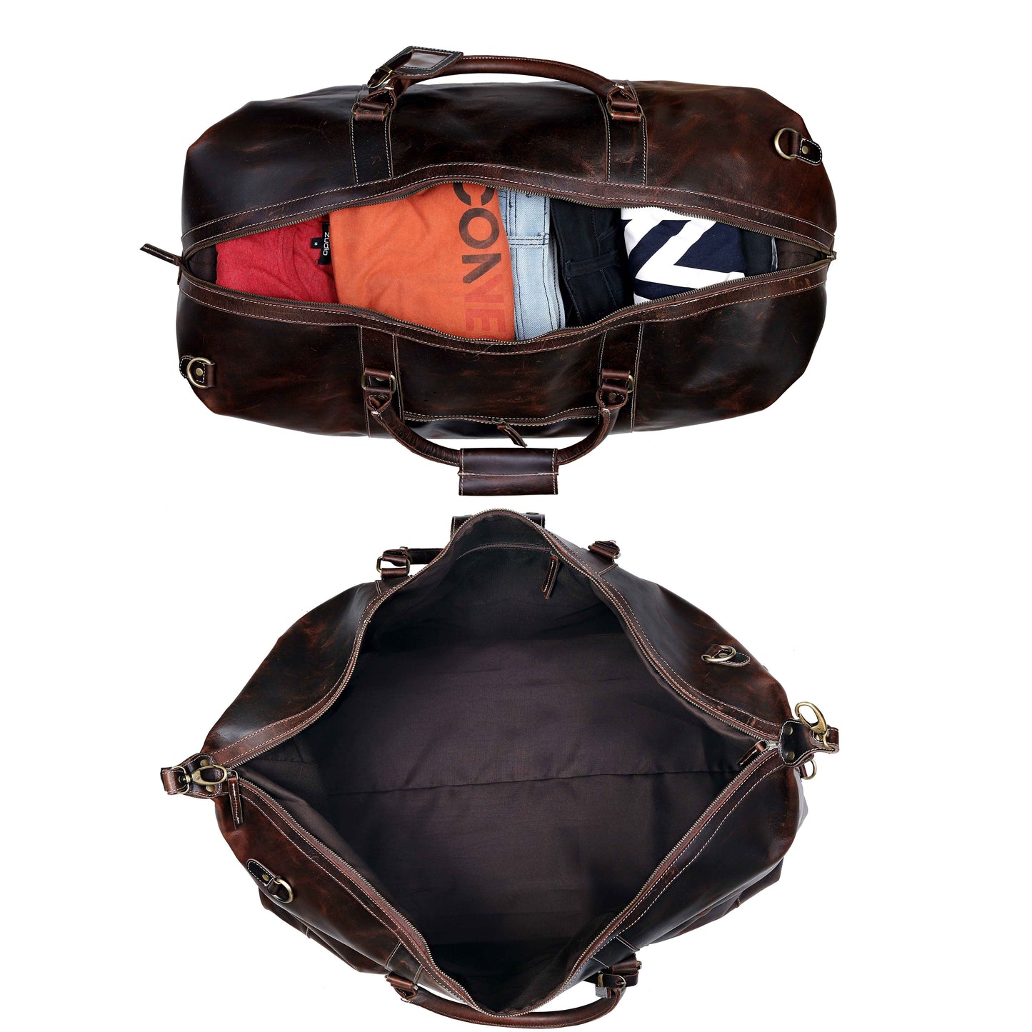 FRENCH LEATHER DUFFEL BAG MEN - BROWN
