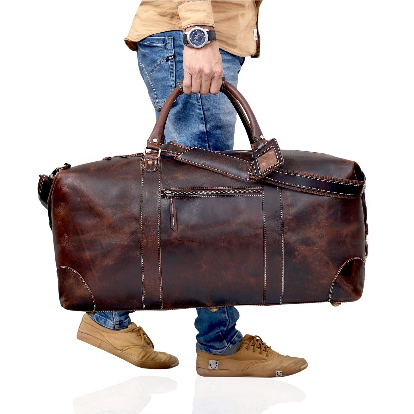 FRENCH LEATHER DUFFEL BAG MEN - BROWN