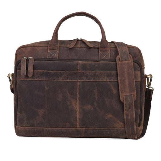 AUSTIN LAPTOP LEATHER BRIEFCASE - BROWN