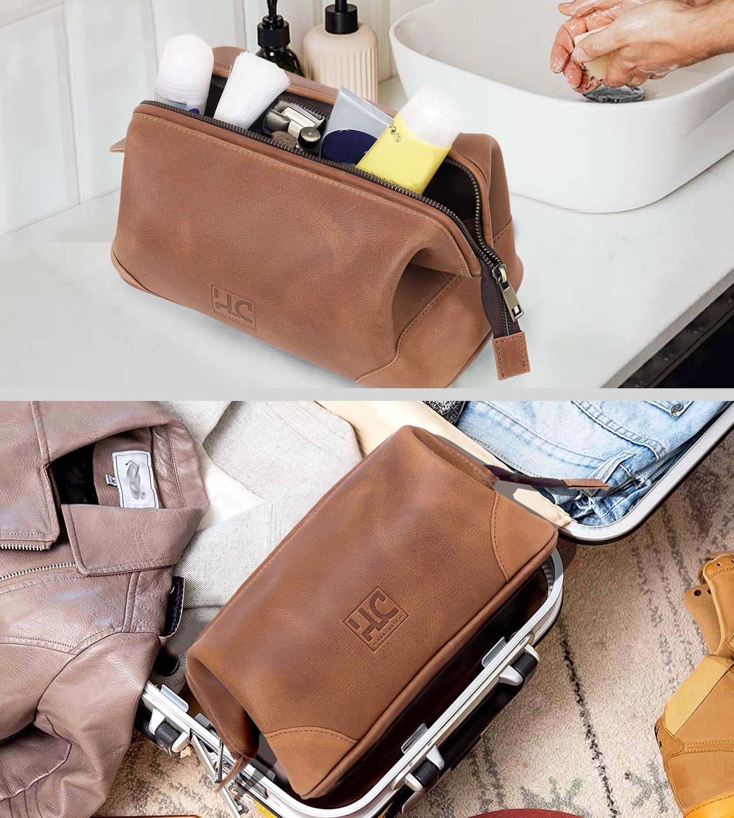 Euphrates Leather Toiletry & Large Dopp Kit - Tan