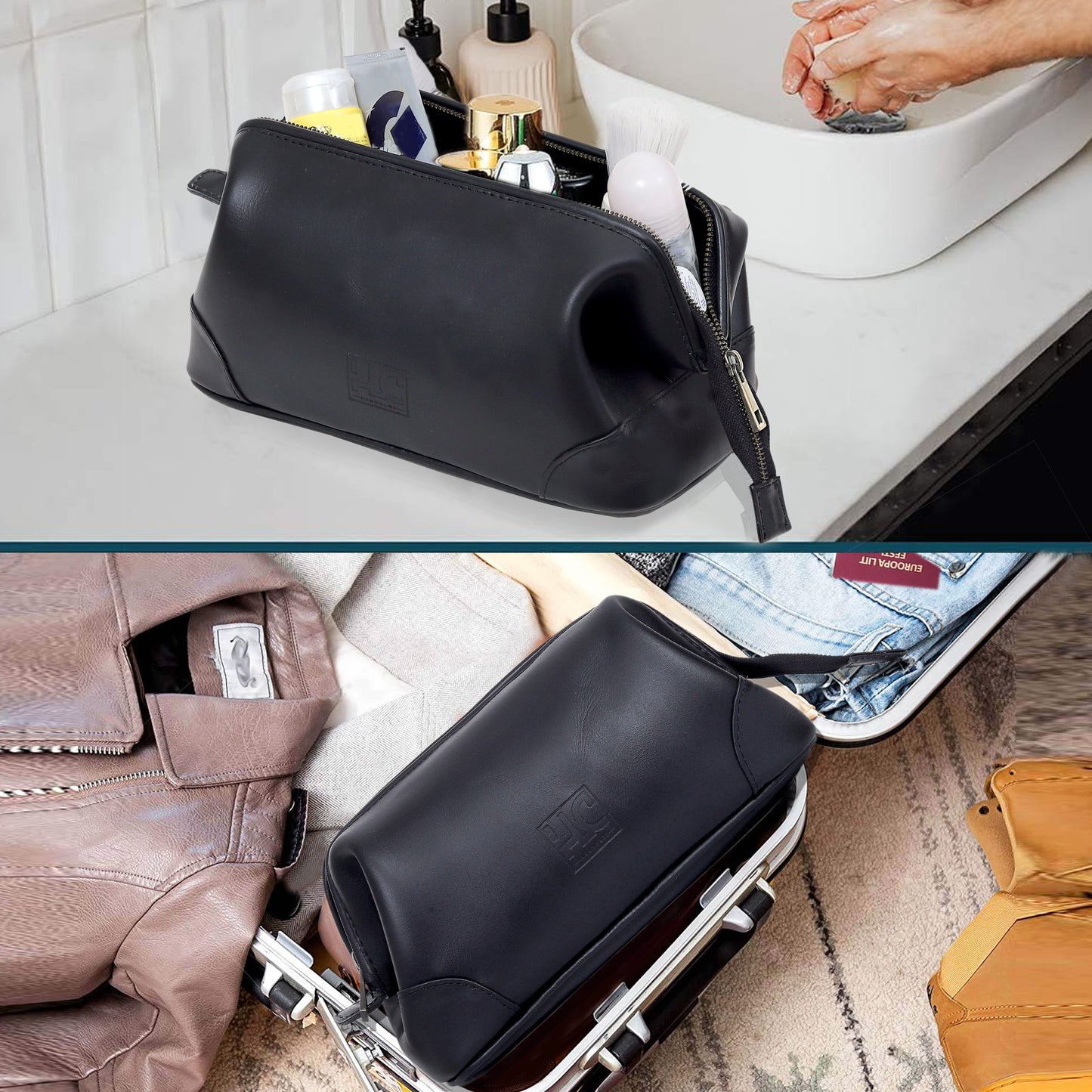 Euphrates Leather Toiletry & Large Dopp Kit - Black
