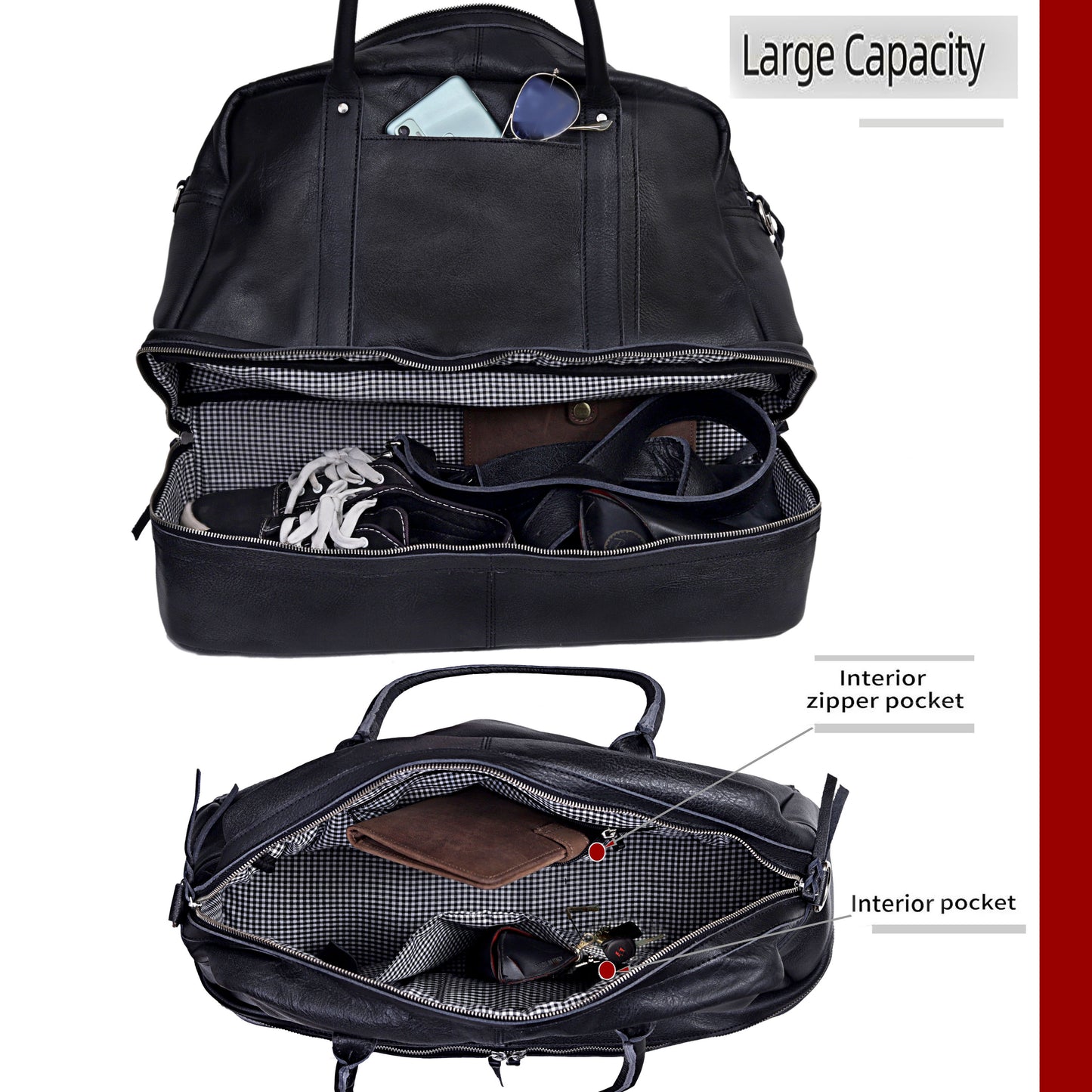 TOTO LEATHER DUFFLE BAG - BLACK