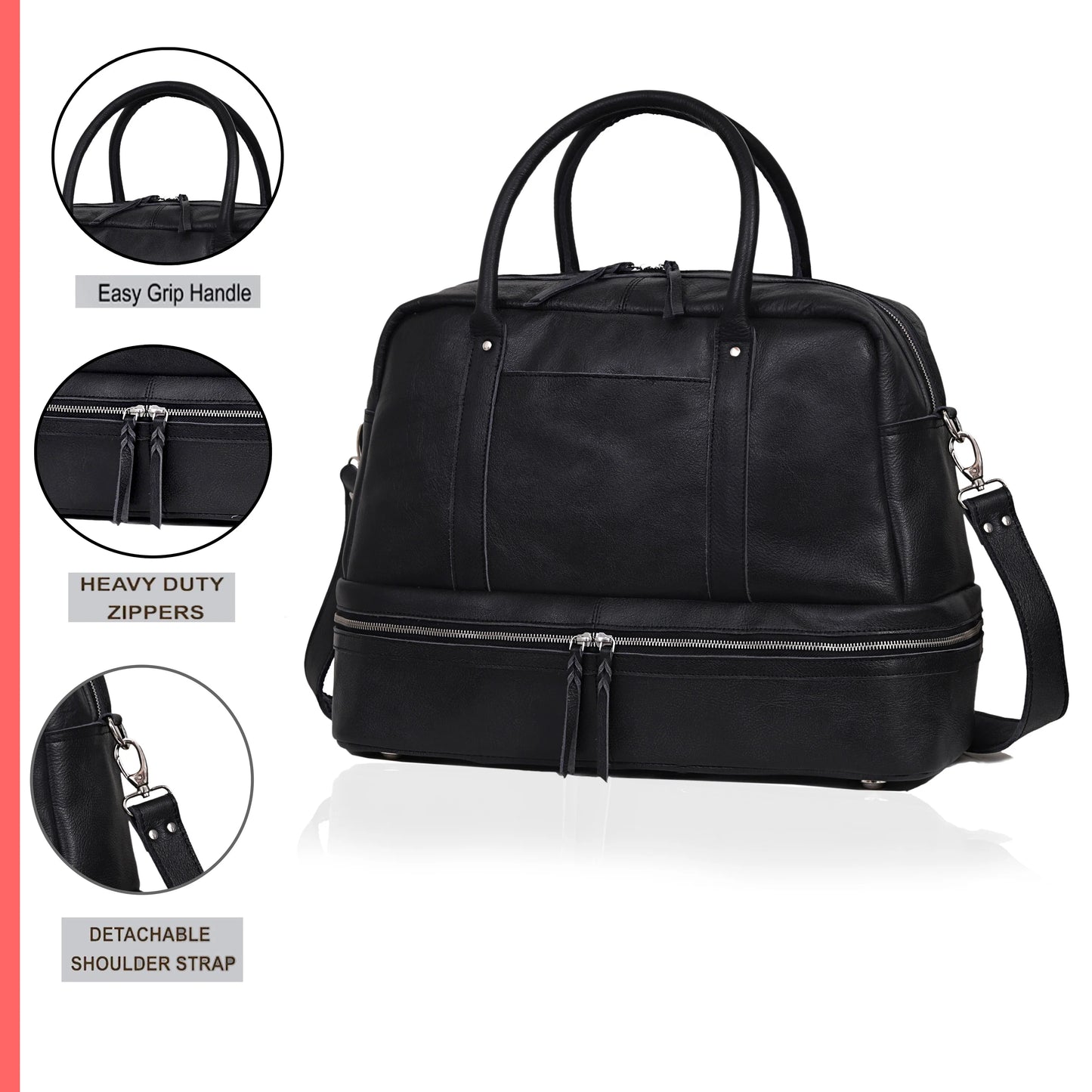 TOTO LEATHER DUFFLE BAG - BLACK