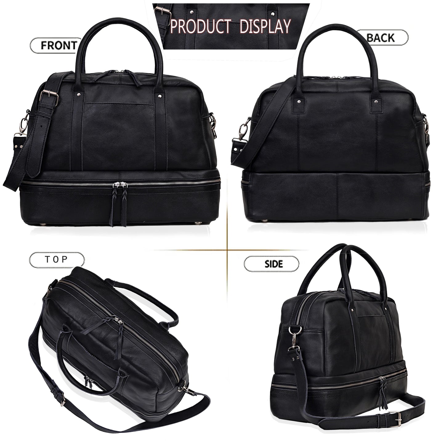 TOTO LEATHER DUFFLE BAG - BLACK