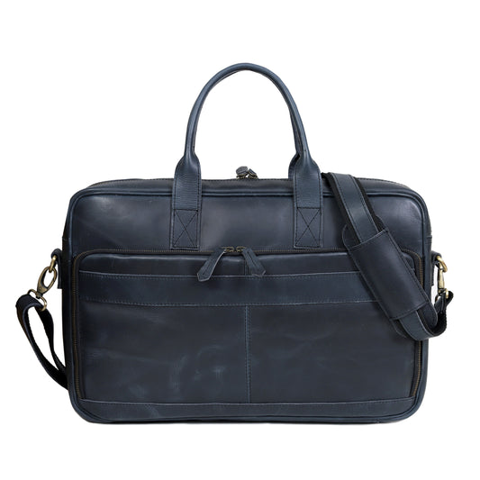 AUSTIN LAPTOP LEATHER BRIEFCASE - NAVY