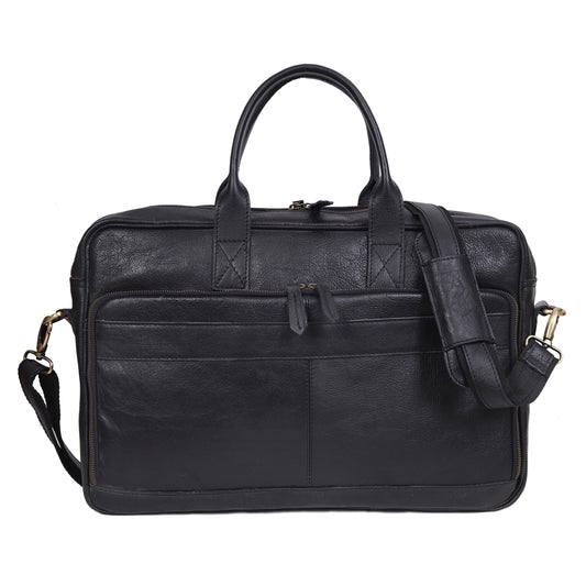 AUSTIN LAPTOP LEATHER BRIEFCASE - BLACK