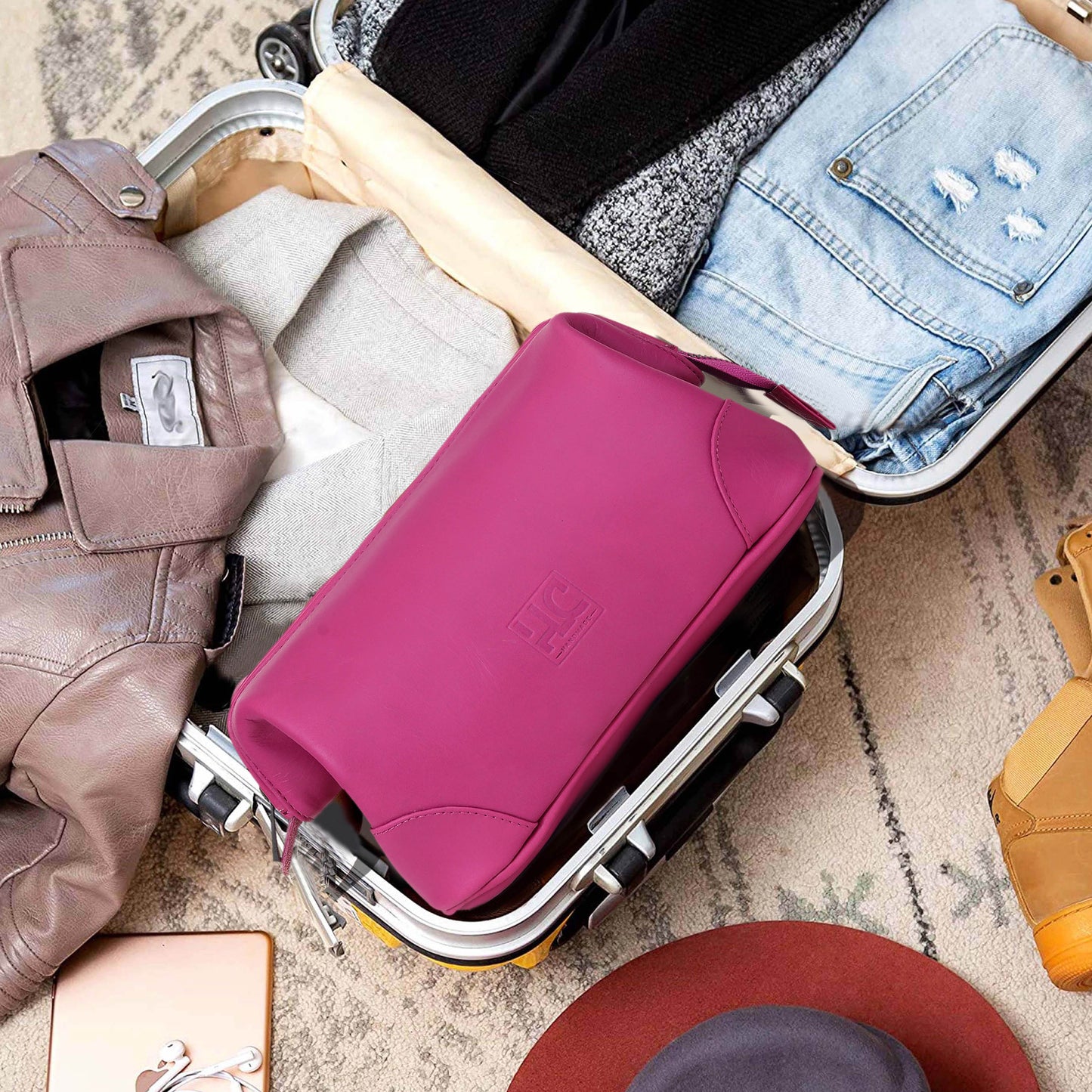 Euphrates Leather Toiletry & Large Dopp Kit - Pink