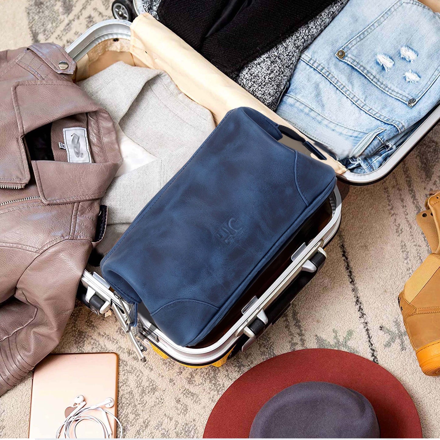 Euphrates Leather Toiletry & Large Dopp Kit - Navy