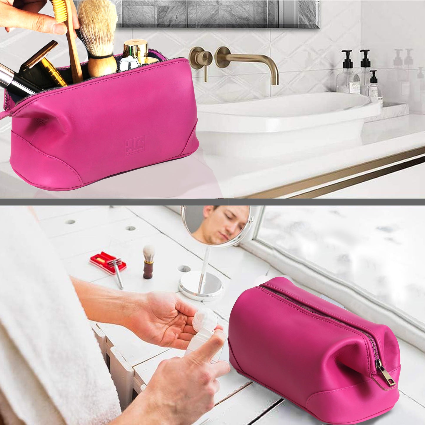 Euphrates Leather Toiletry & Large Dopp Kit - Pink