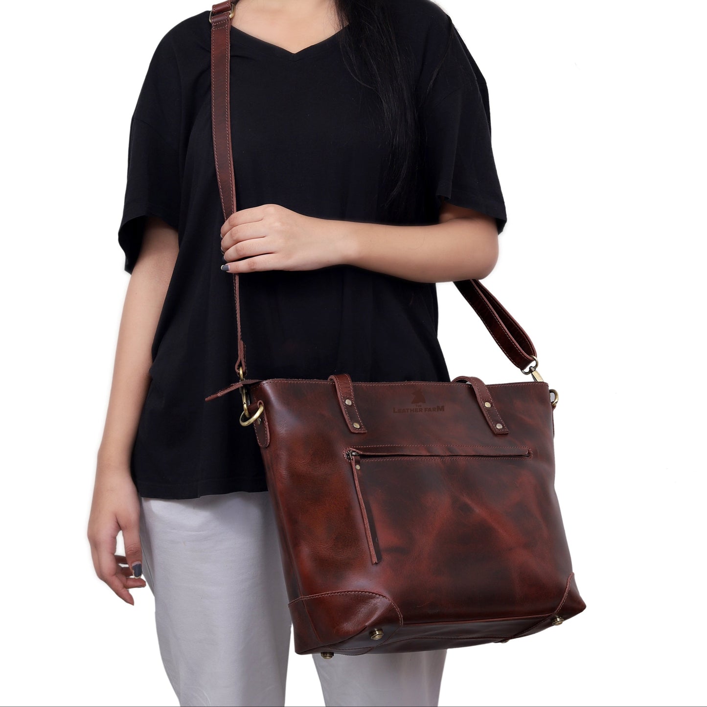 PORTLAND BUFFALO LEATHER TOTE BAG - BURGUNDY