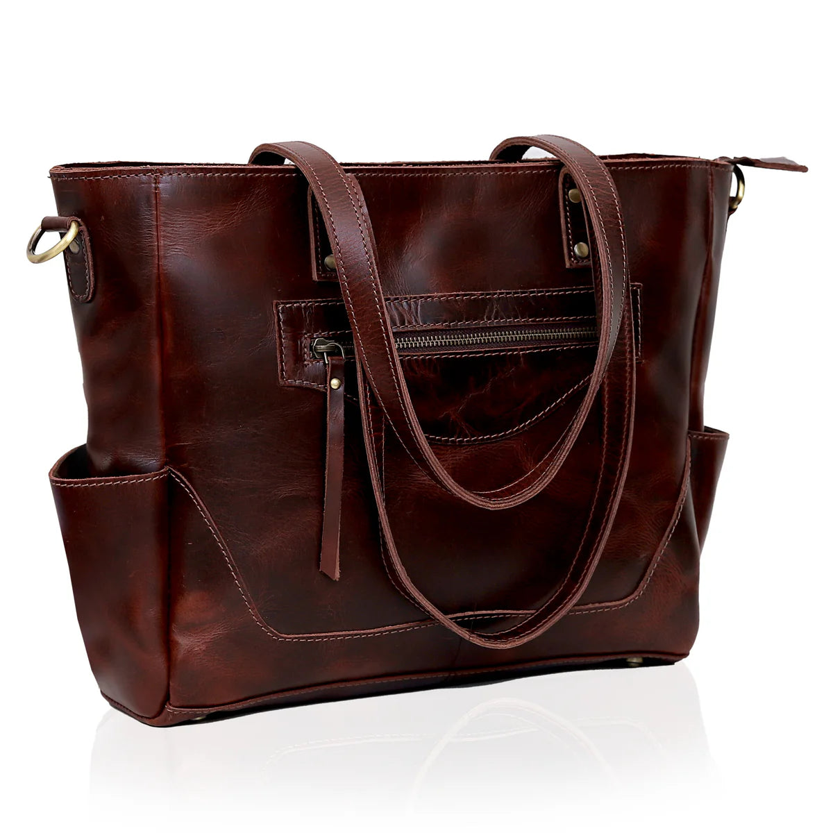 Portland Leather Goods Cranberry Red Leather Laptop Backpack Tote Leather Laptop Backpack | Portland Leather Goods main image 2