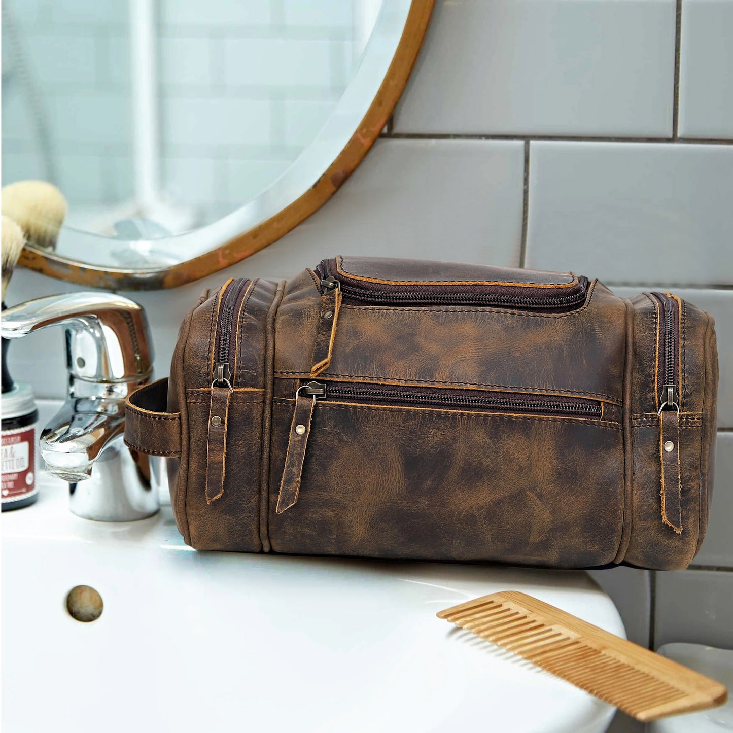 Rio Grande Leather Toiletry & Large Dopp Kit - Brown