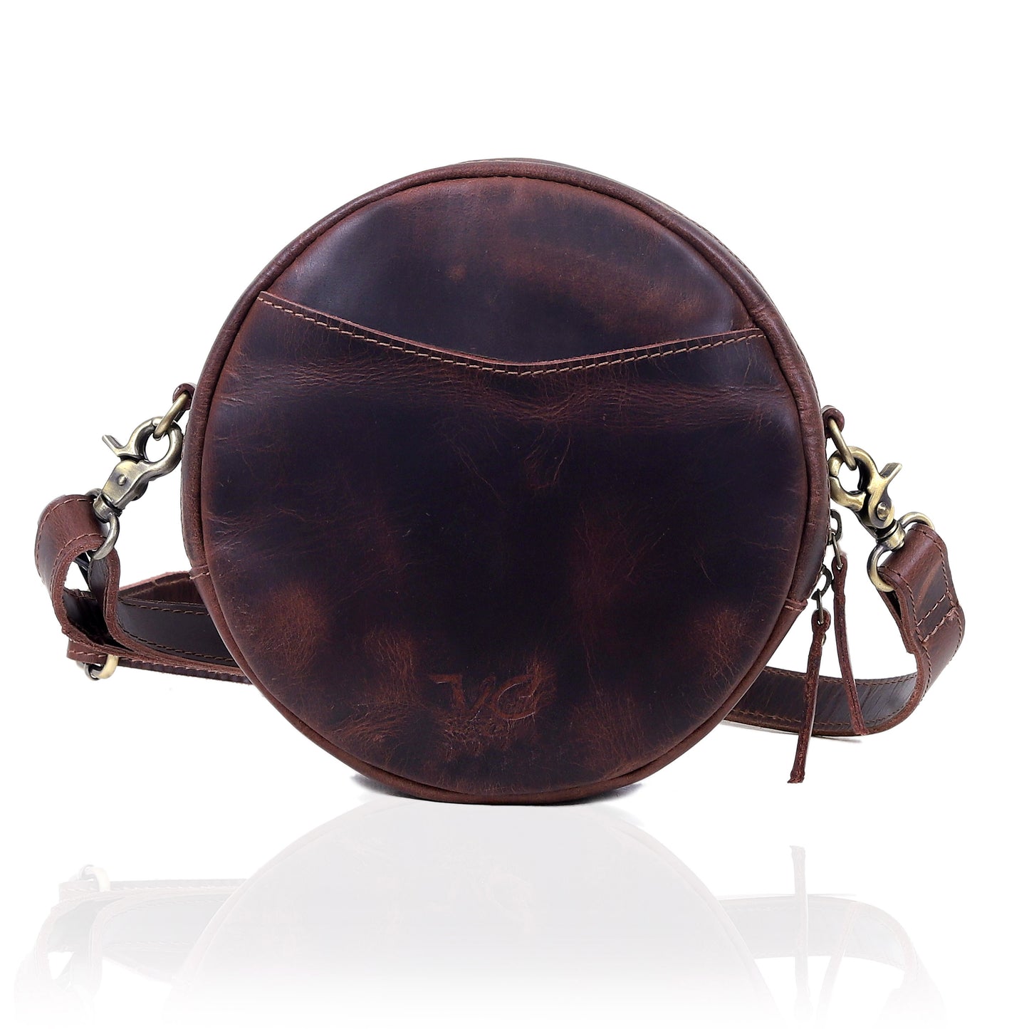 Portland Buffalo Leather Circle Crossbody - Brown