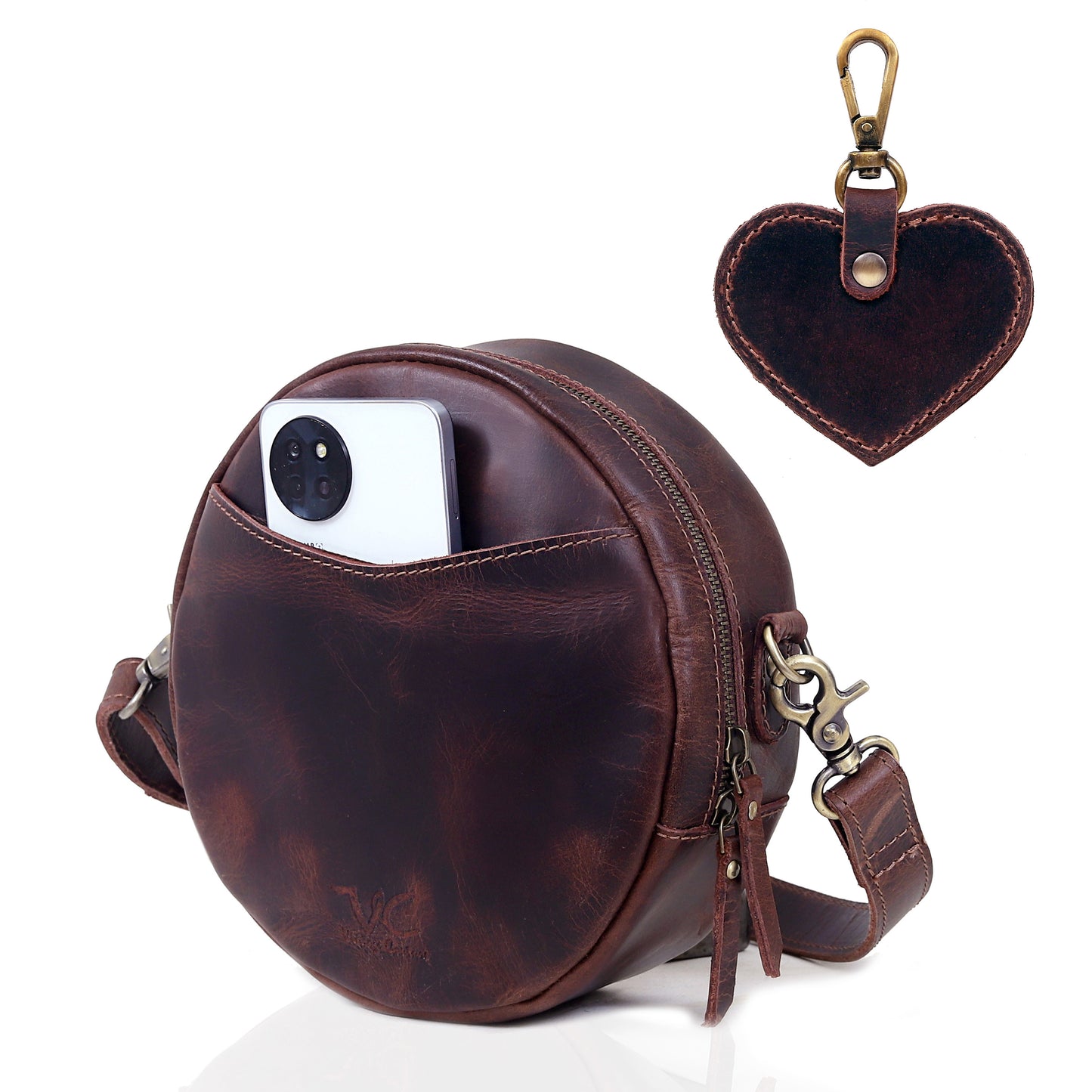 Portland Buffalo Leather Circle Crossbody - Brown