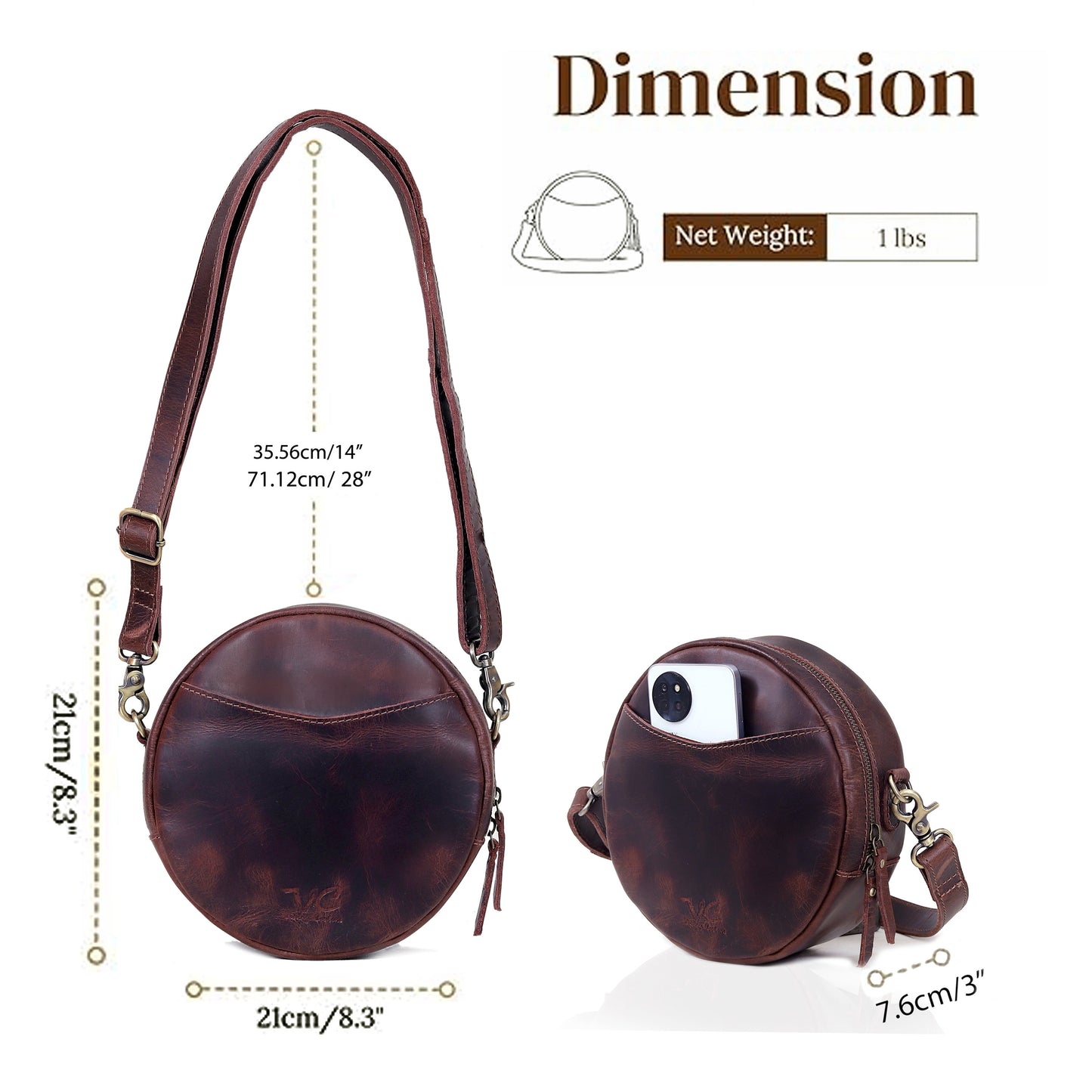 Portland Buffalo Leather Circle Crossbody - Brown
