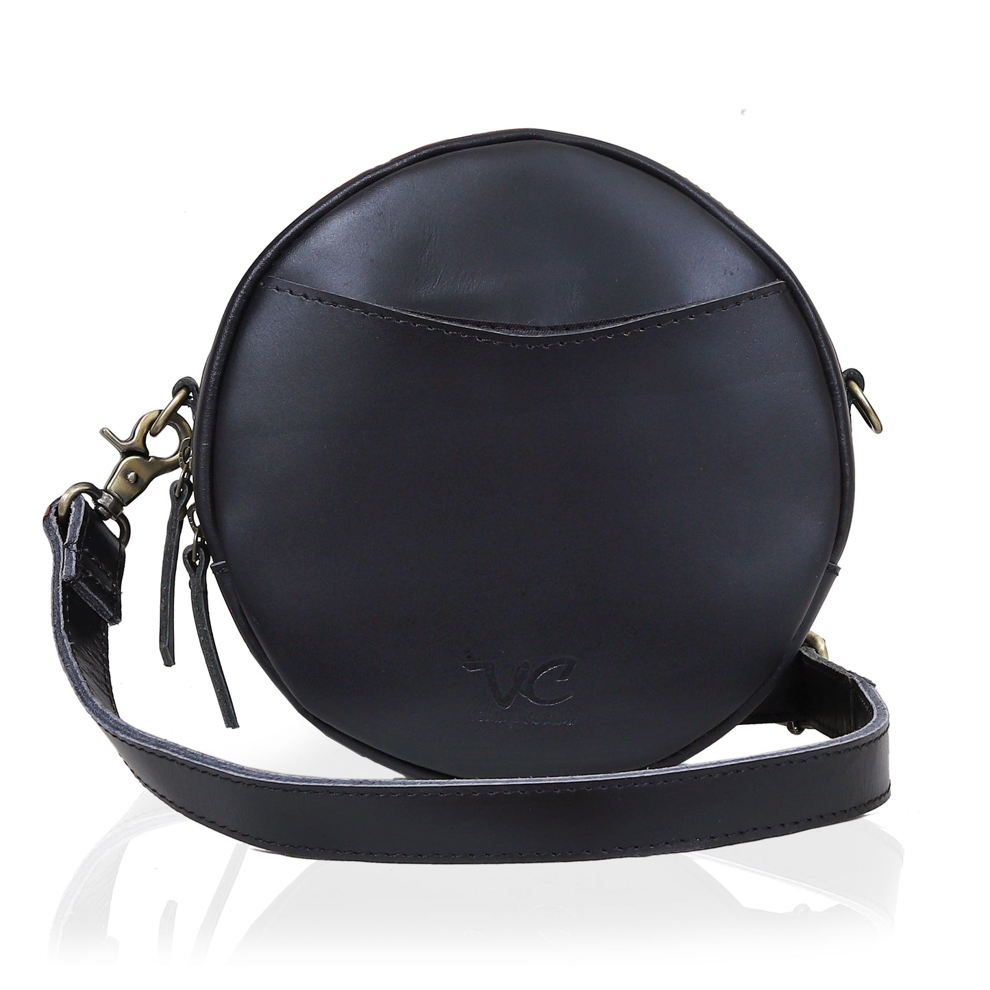 Portland Buffalo Leather Circle Crossbody - Black