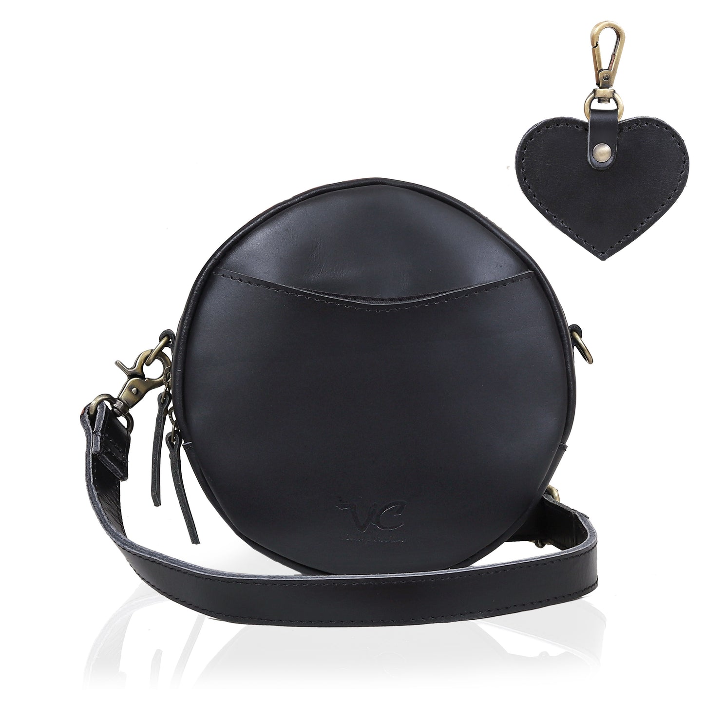Portland Buffalo Leather Circle Crossbody - Black