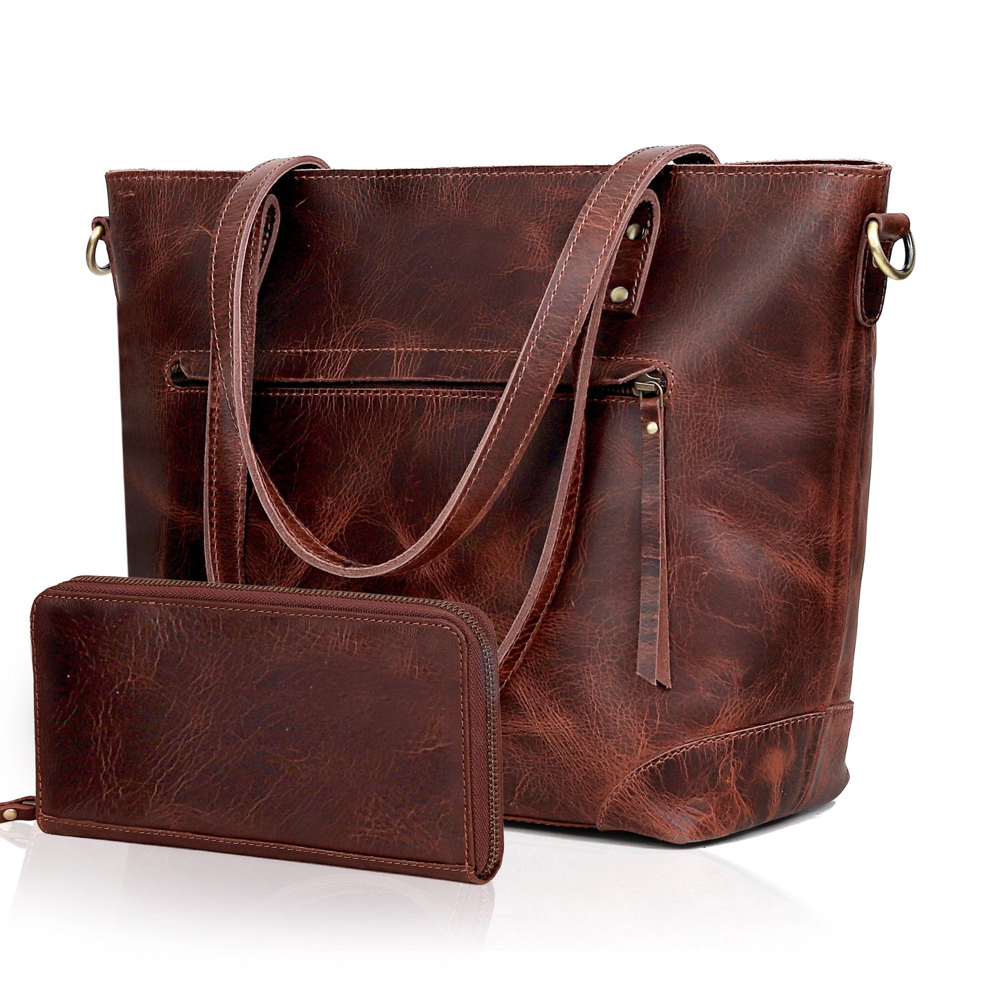 PORTLAND BUFFALO LEATHER TOTE BAG - BURGUNDY