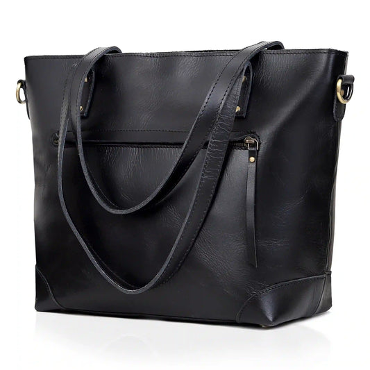 PORTLAND BUFFALO LEATHER TOTE BAG - BLACK