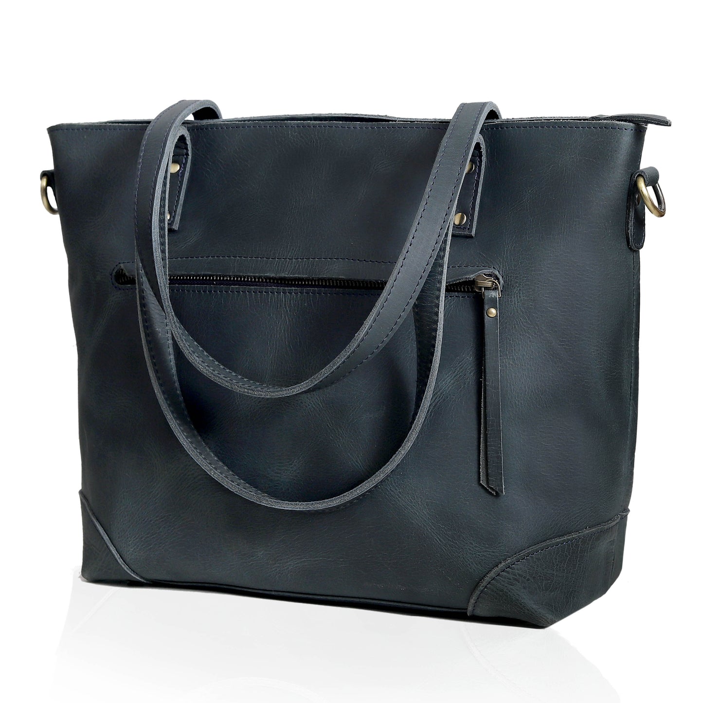 PORTLAND BUFFALO LEATHER TOTE BAG - NAVY