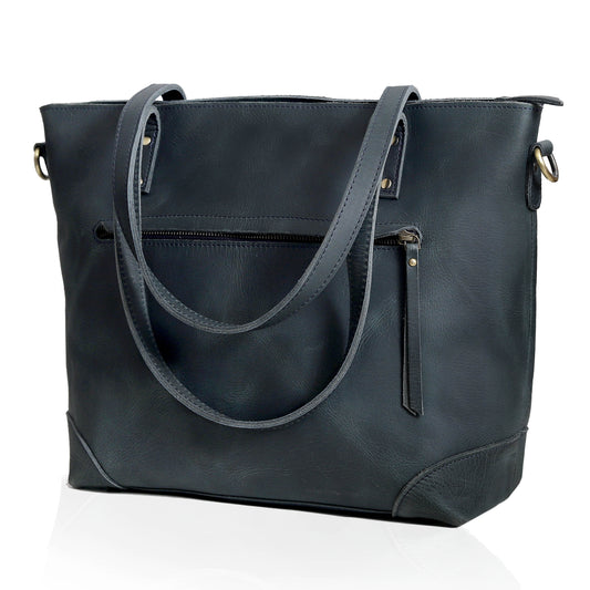 PORTLAND BUFFALO LEATHER TOTE BAG - NAVY