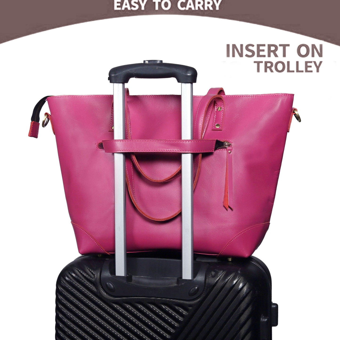 PORTLAND BUFFALO LEATHER TOTE BAG - PINK