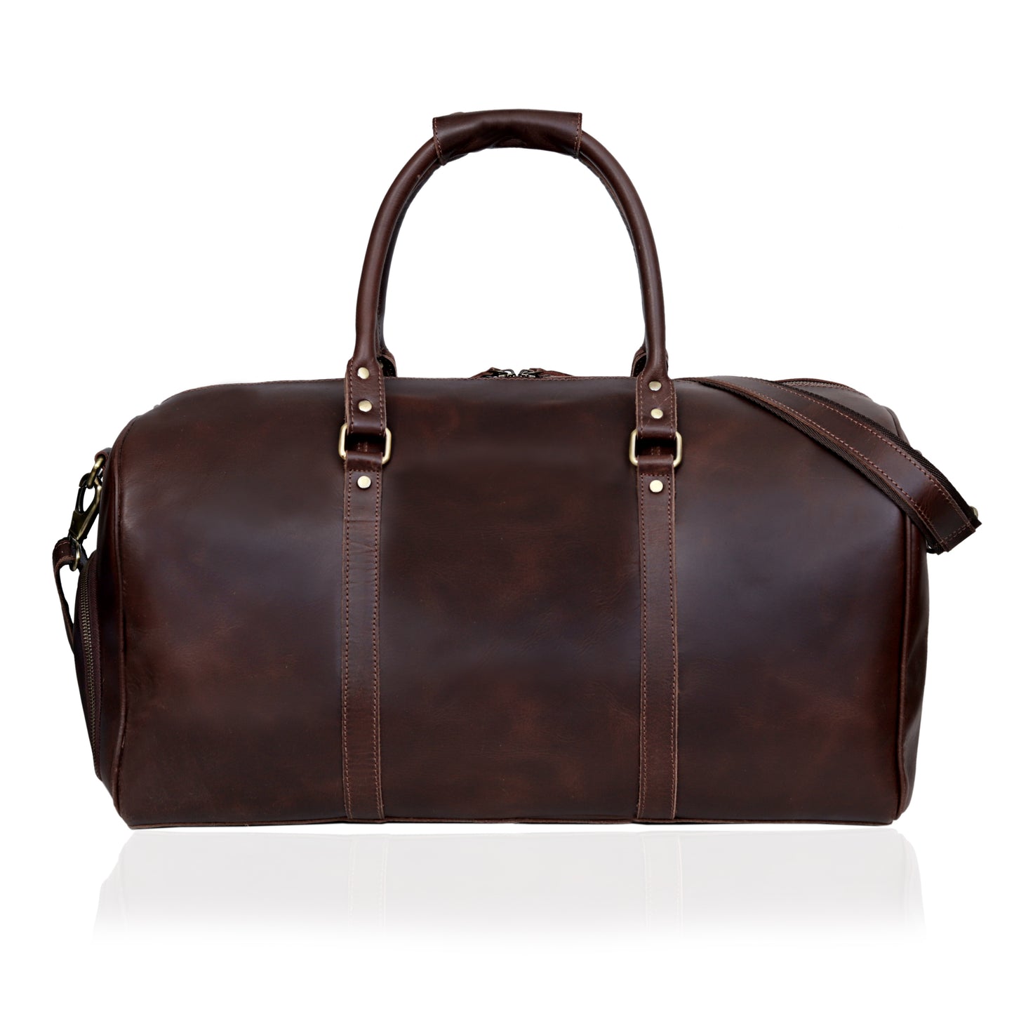 JOHN LEATHER DUFFEL BAG FOR MEN - BROWN