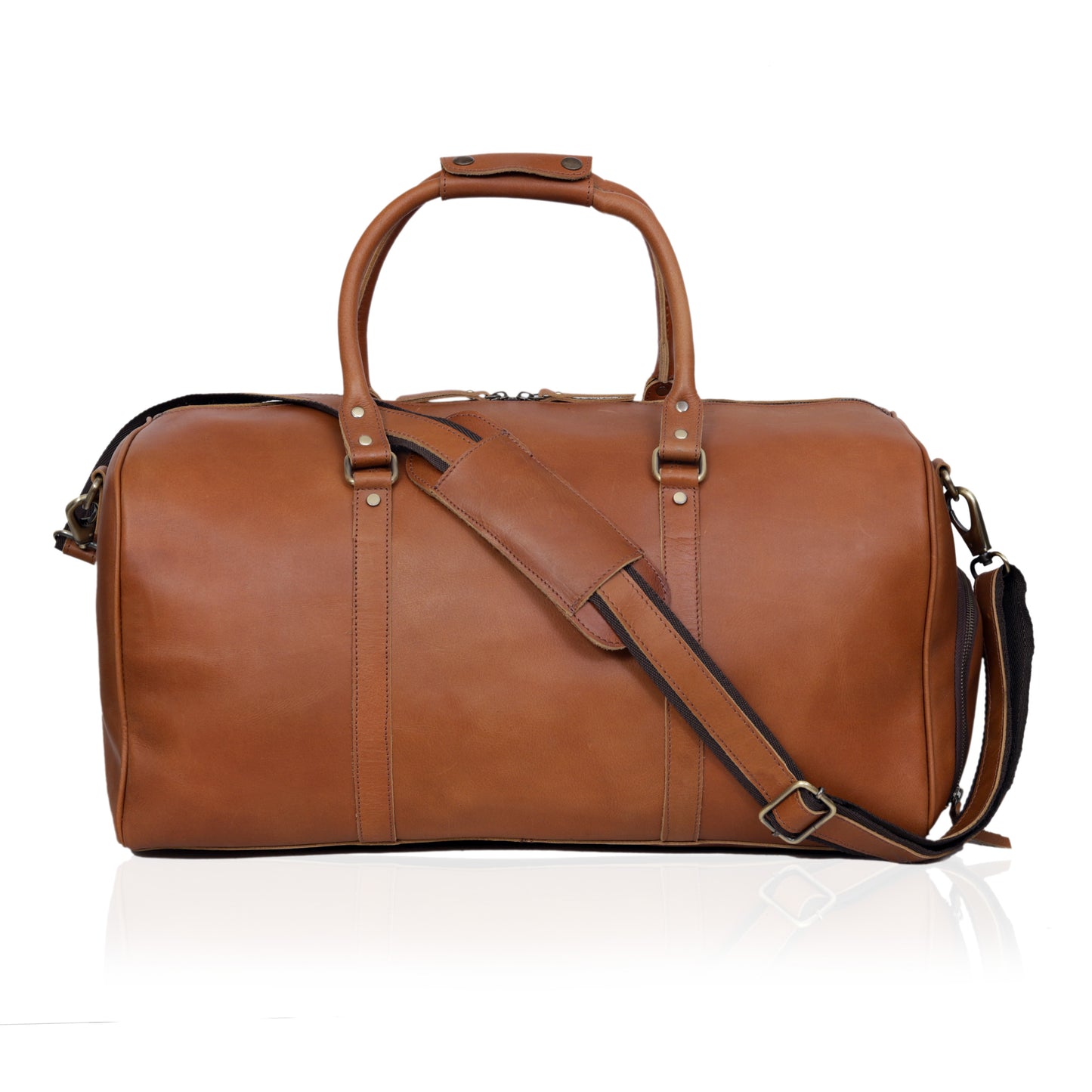 JOHN LEATHER DUFFEL BAG FOR MEN - TAN