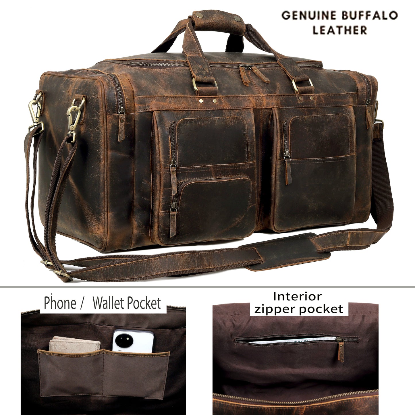 Denver Buffalo Leather Weekender Bag