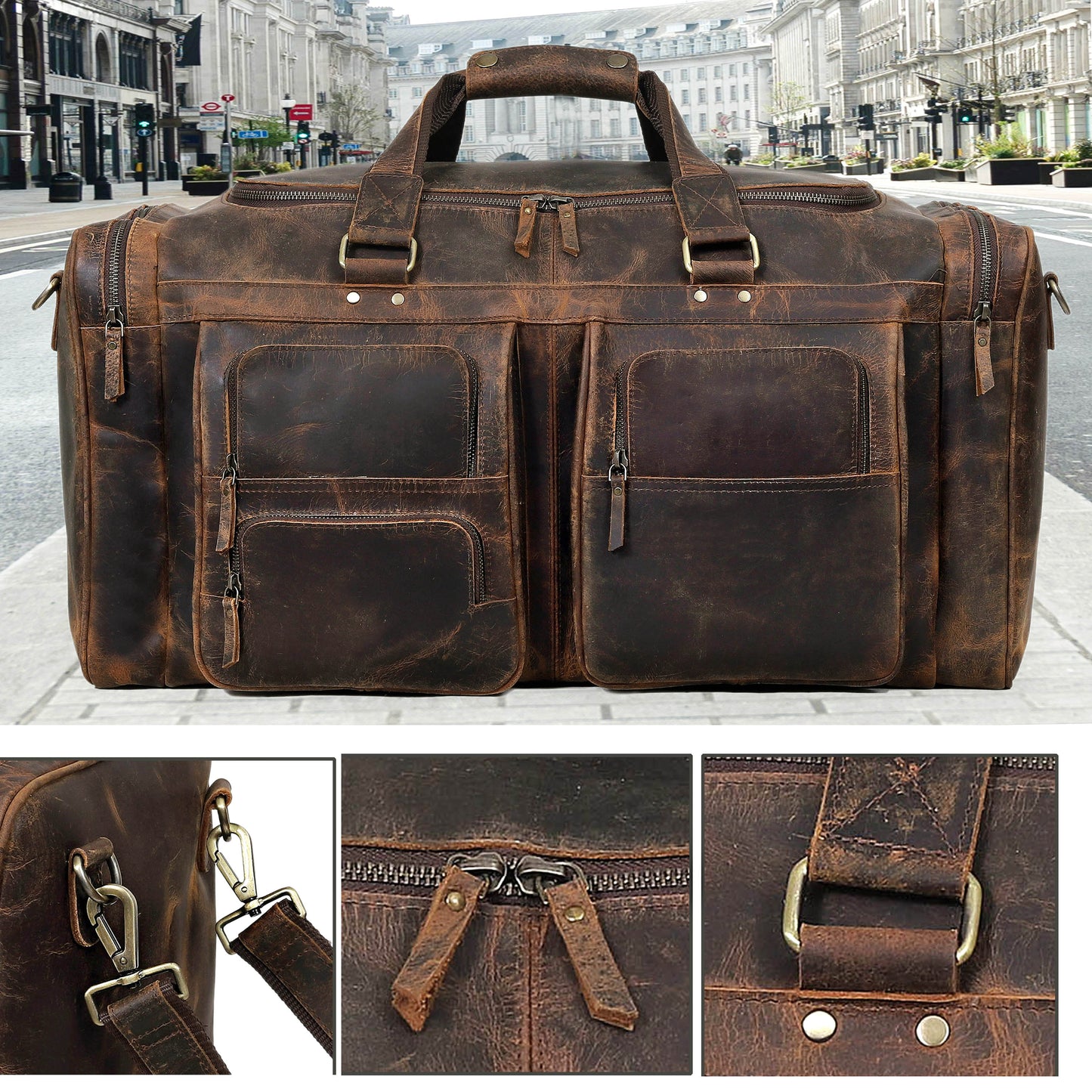 Denver Buffalo Leather Weekender Bag