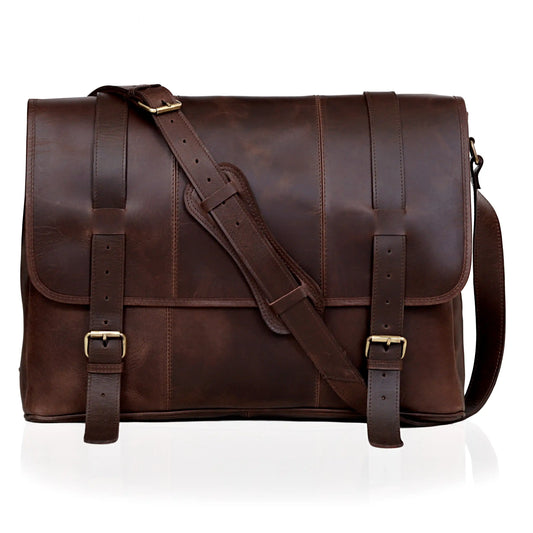 LUXE VOYAGER LEATHER MESSENGER - BROWN
