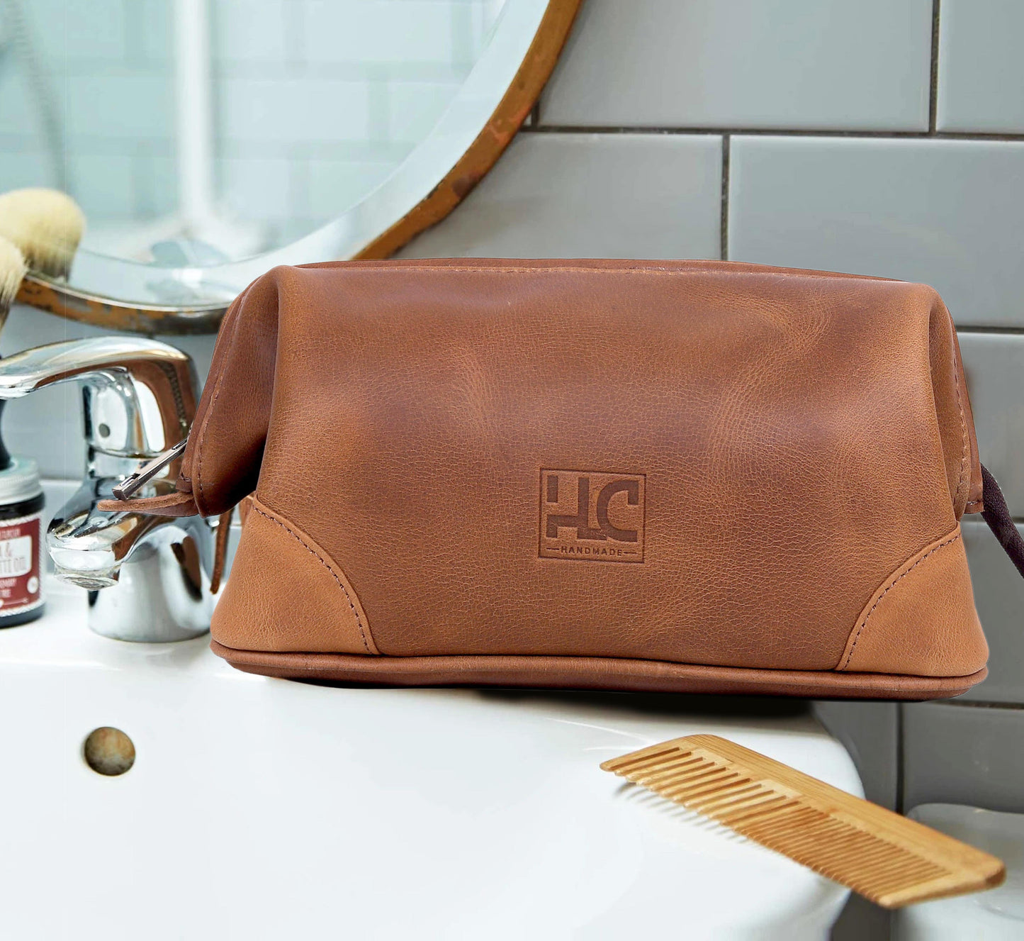 Euphrates Leather Toiletry & Large Dopp Kit - Tan