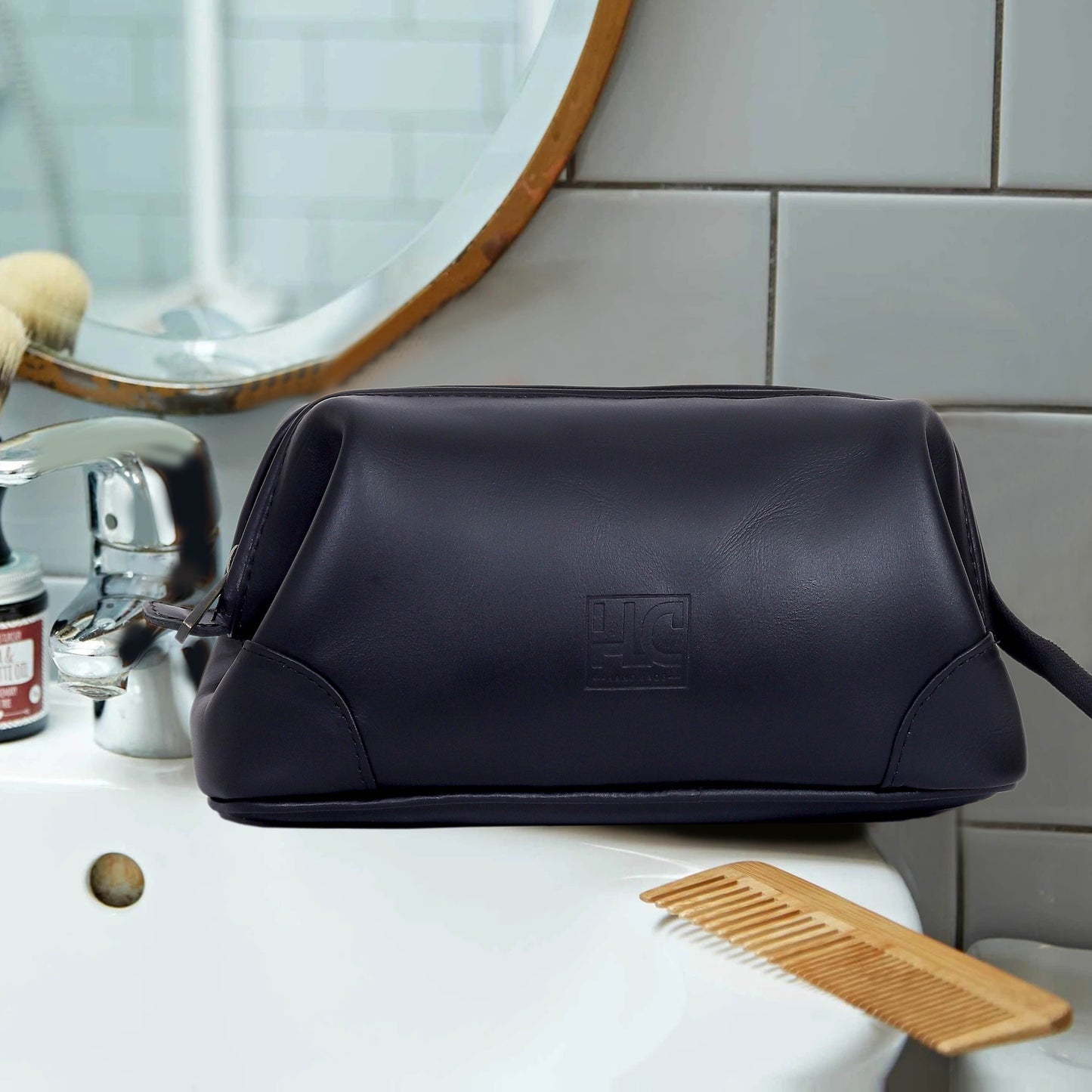 Euphrates Leather Toiletry & Large Dopp Kit - Black