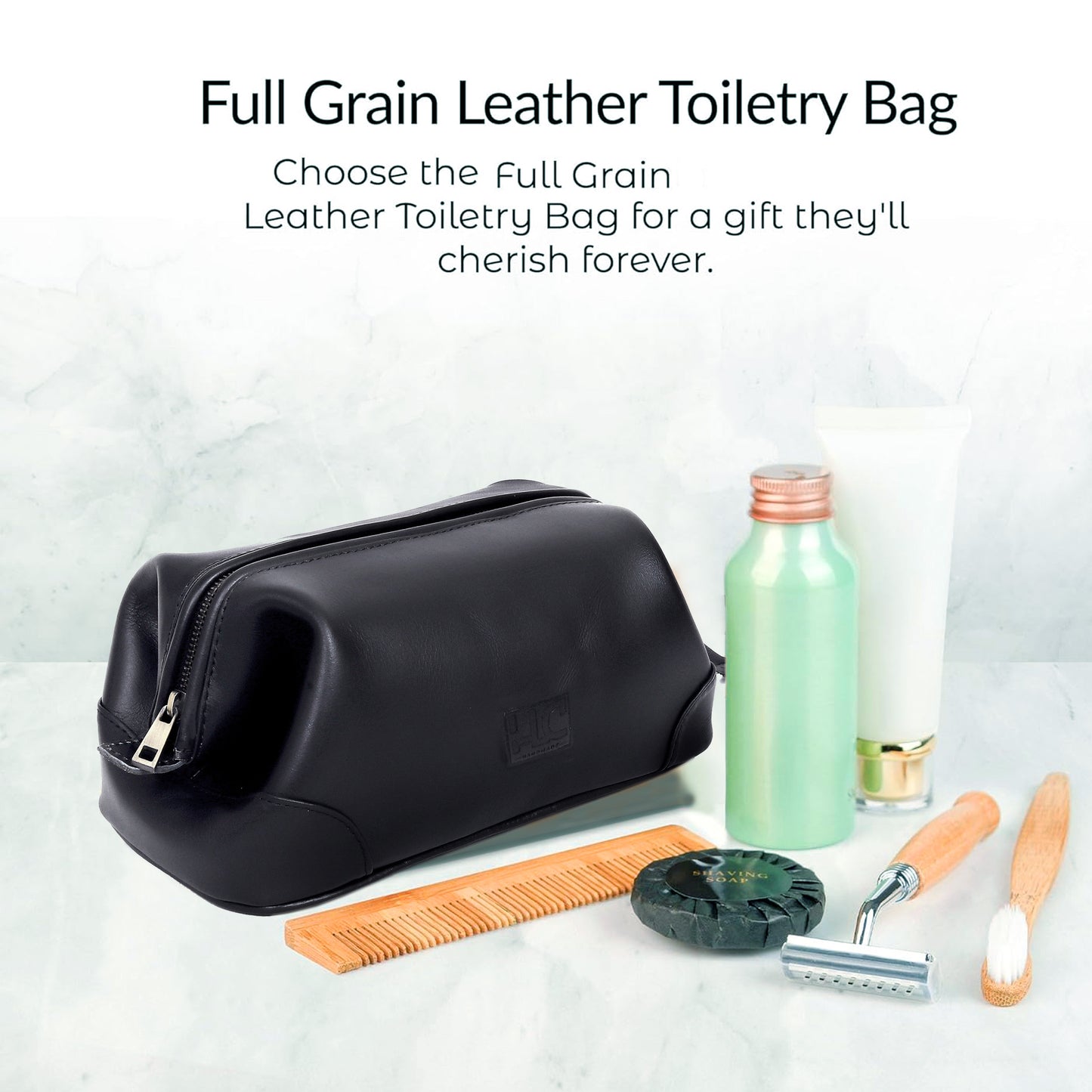 Euphrates Leather Toiletry & Large Dopp Kit - Black
