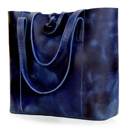 DENVER LEATHER TOTE BAG - BLUE