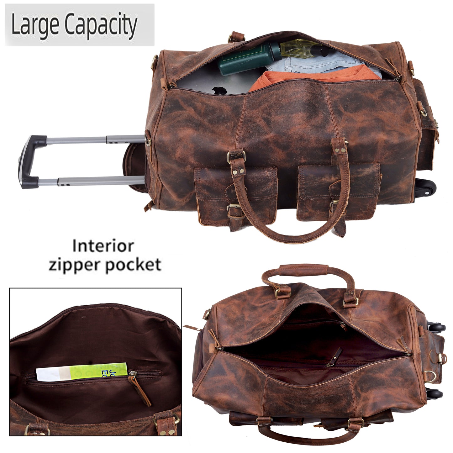 REISETASCHE AUS LEDER MIT RÄDERN