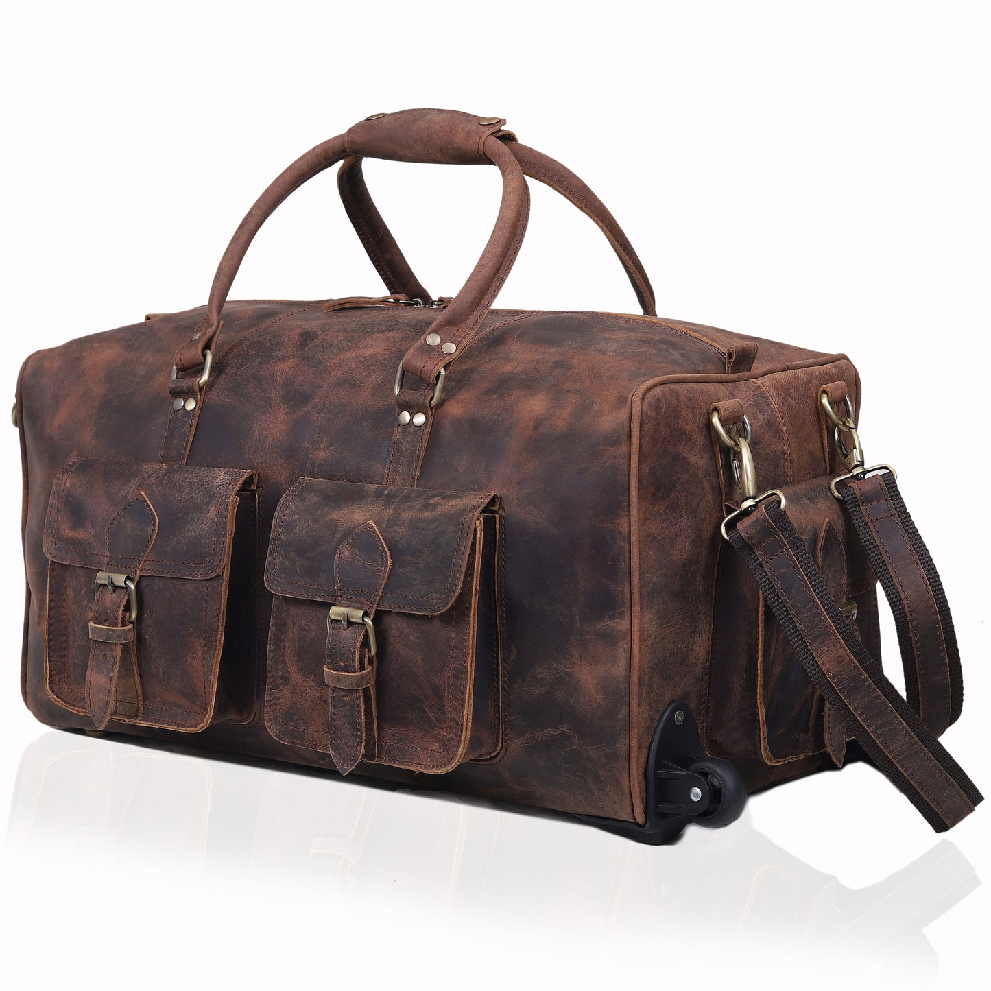 REISETASCHE AUS LEDER MIT RÄDERN