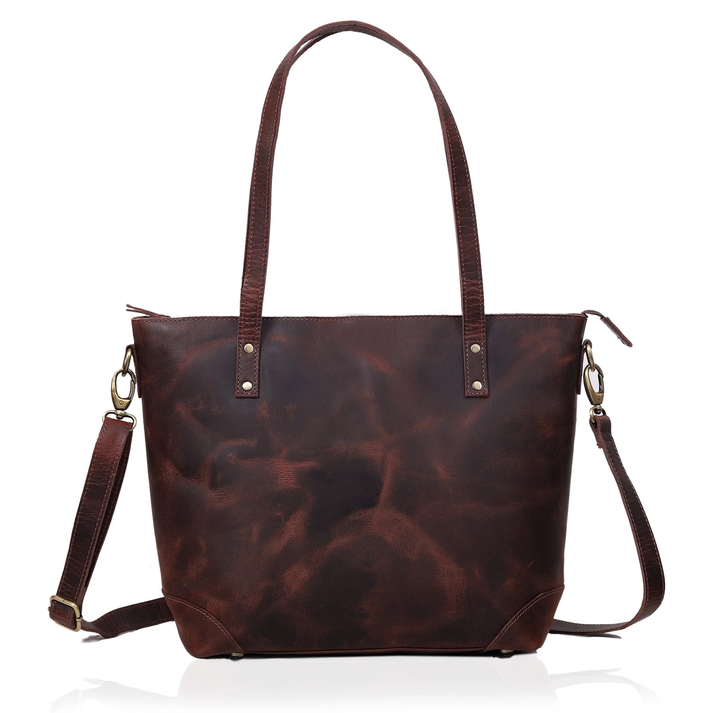 PORTLAND BUFFALO LEATHER TOTE BAG - BURGUNDY