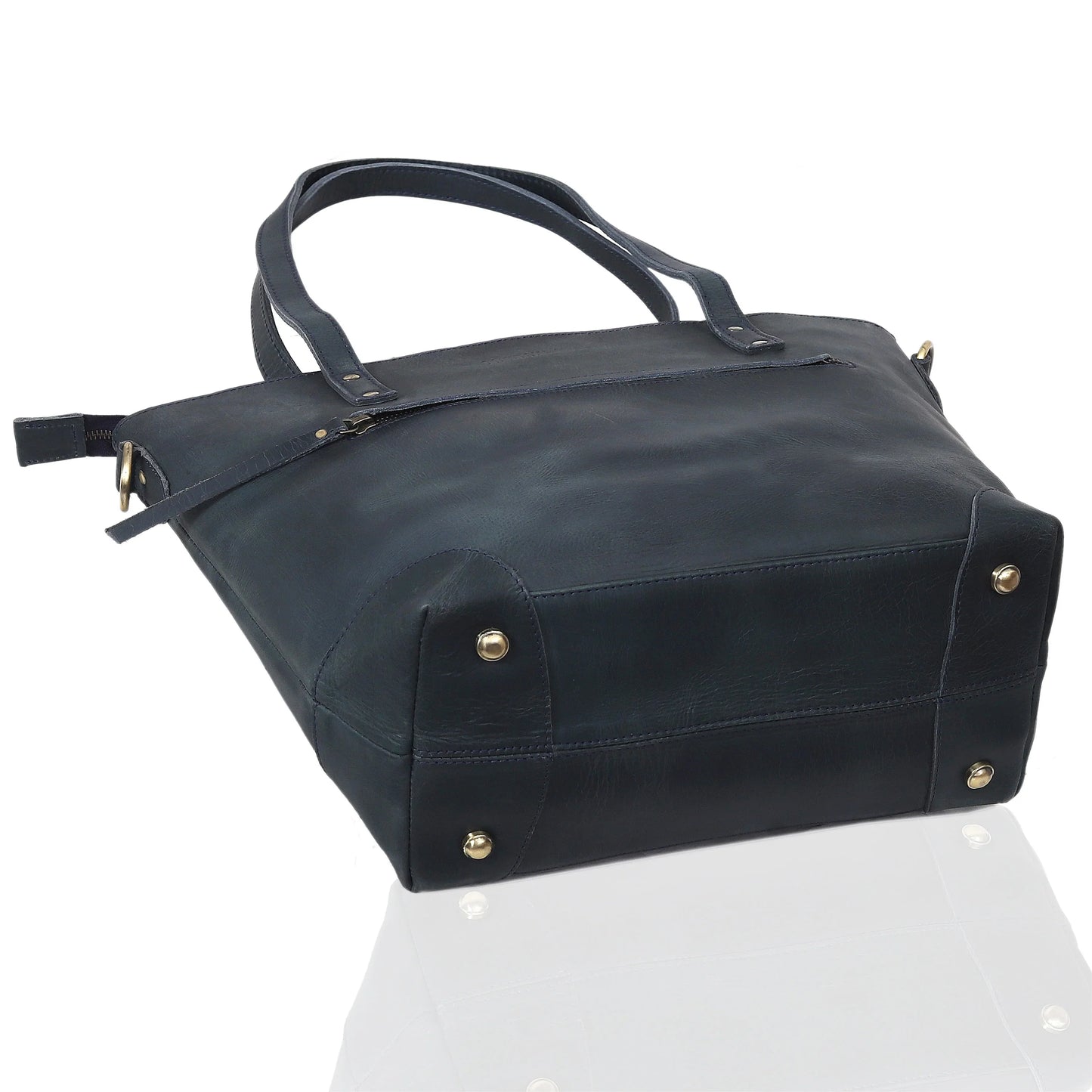 PORTLAND BUFFALO LEATHER TOTE BAG - NAVY